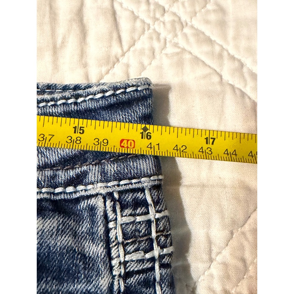 Rock Revival Shaina Mid-Rise Skinny Jeans Blue Fleur De Lis Rhinestone Size 29 - Picture 11 of 13